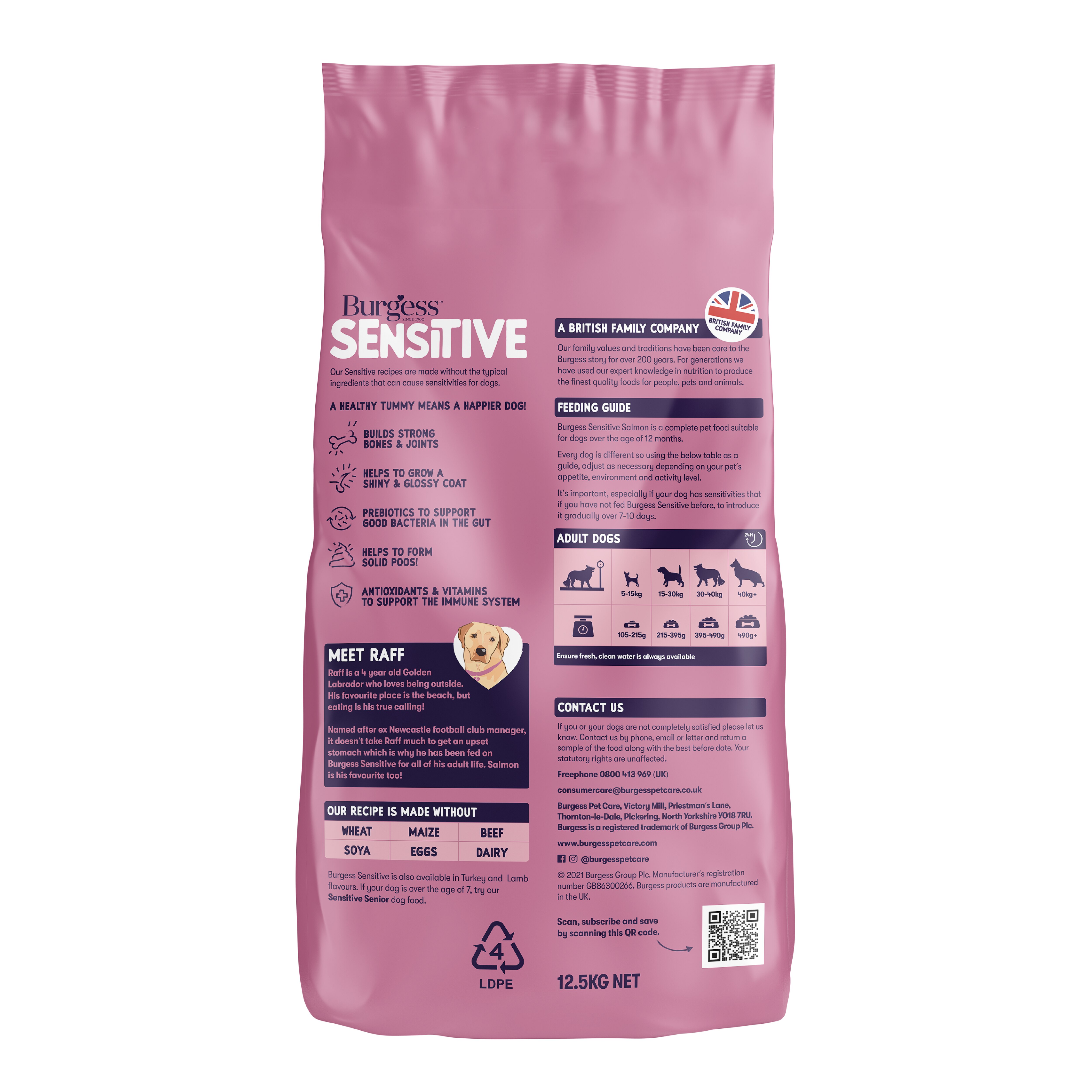 Burgess Sensitive Salmon Rice Dog Food 12.5kg. On Sale at